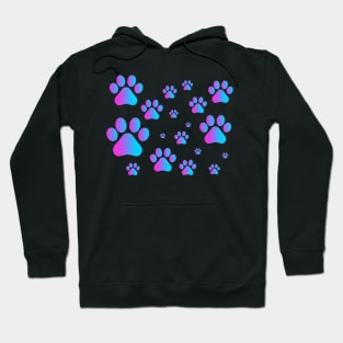 Purple Blue Ombre Pawprint Pattern Hoodie